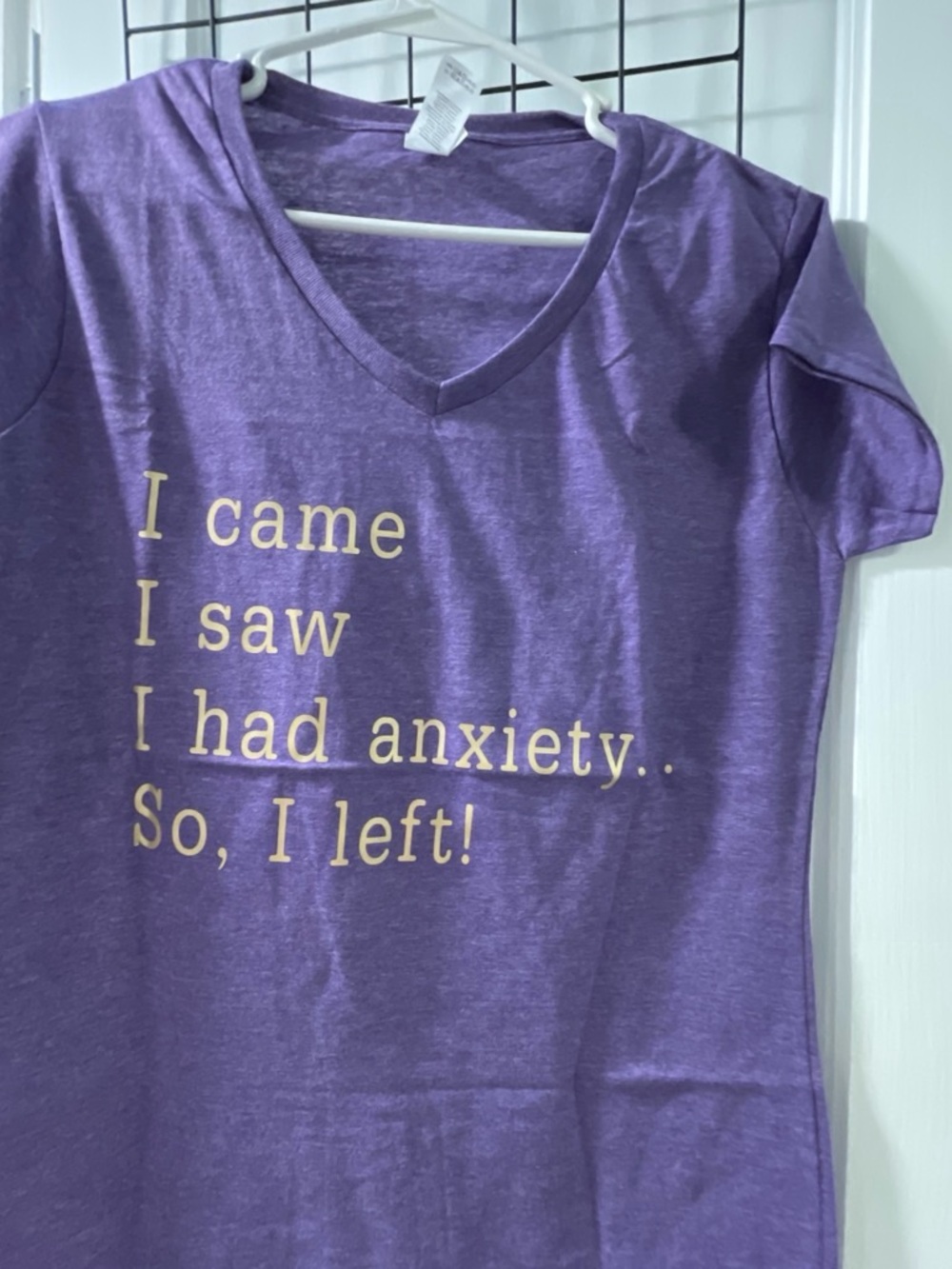 Anvil Purple V-Neck Graphic Tee with Gold Text